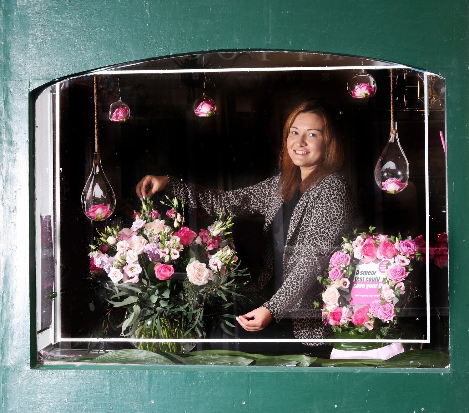 Cervical Cancer Campaign.
Window display in Azalea florist in Aberdeen. Pictured is florist Nicola Duguid.

Picture Simon Price