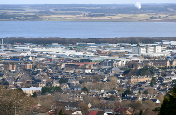 Inverness as seen from Leachkin above the city. Longman Industrial Estate