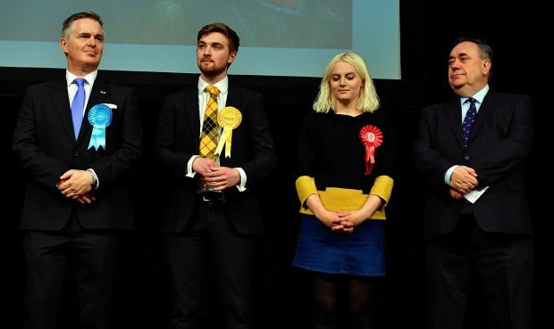 Colin Clark on stage with the other candidates at the Gordon seat return