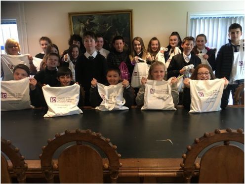 First year pupils at Fortrose Academy with festival bags