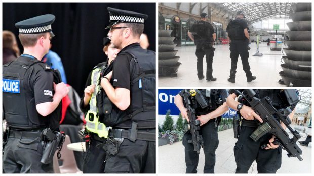 Armed police have been deployed at the AECC (left) and Aberdeen station in recent weeks