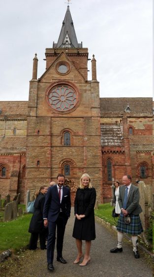 Their Royal Highnesses leave St Magnus Cathedral following their tour.