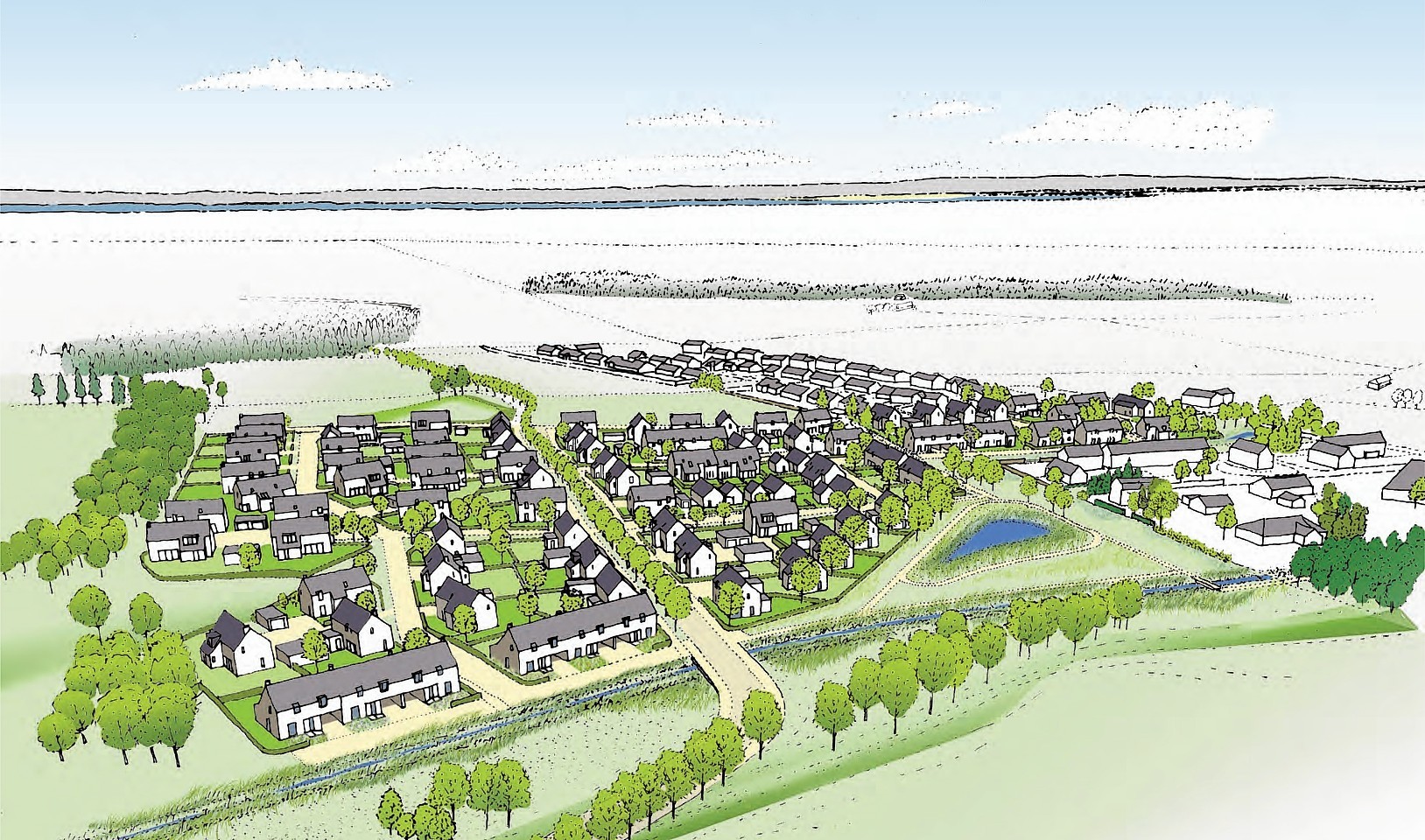 An aerial artists impression of the Croy development