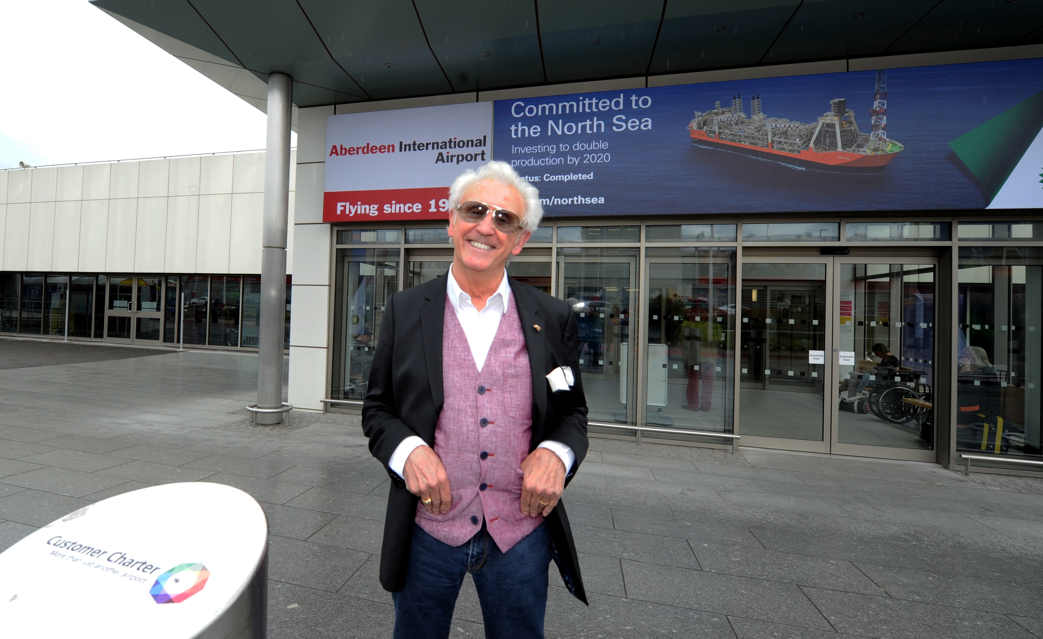 Singer, Tony Christie arrives off a Flybe flight from Birmingham at Dyce Airport, Aberdeen. 
Picture by Jim Irvine