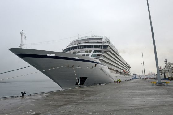 The Viking Star at Lerwick's new Mair's Pier.  Picture by Dave Donaldson.