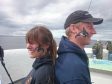 Orca were spotted off the coast during the weekend. Pictured: shorewatch volunteer Katie Dyke, Burghead Headland Trust trustee Steve Truluck.