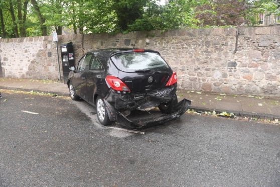This Vauxhall Corsa was parked when it was hit in University Road today.