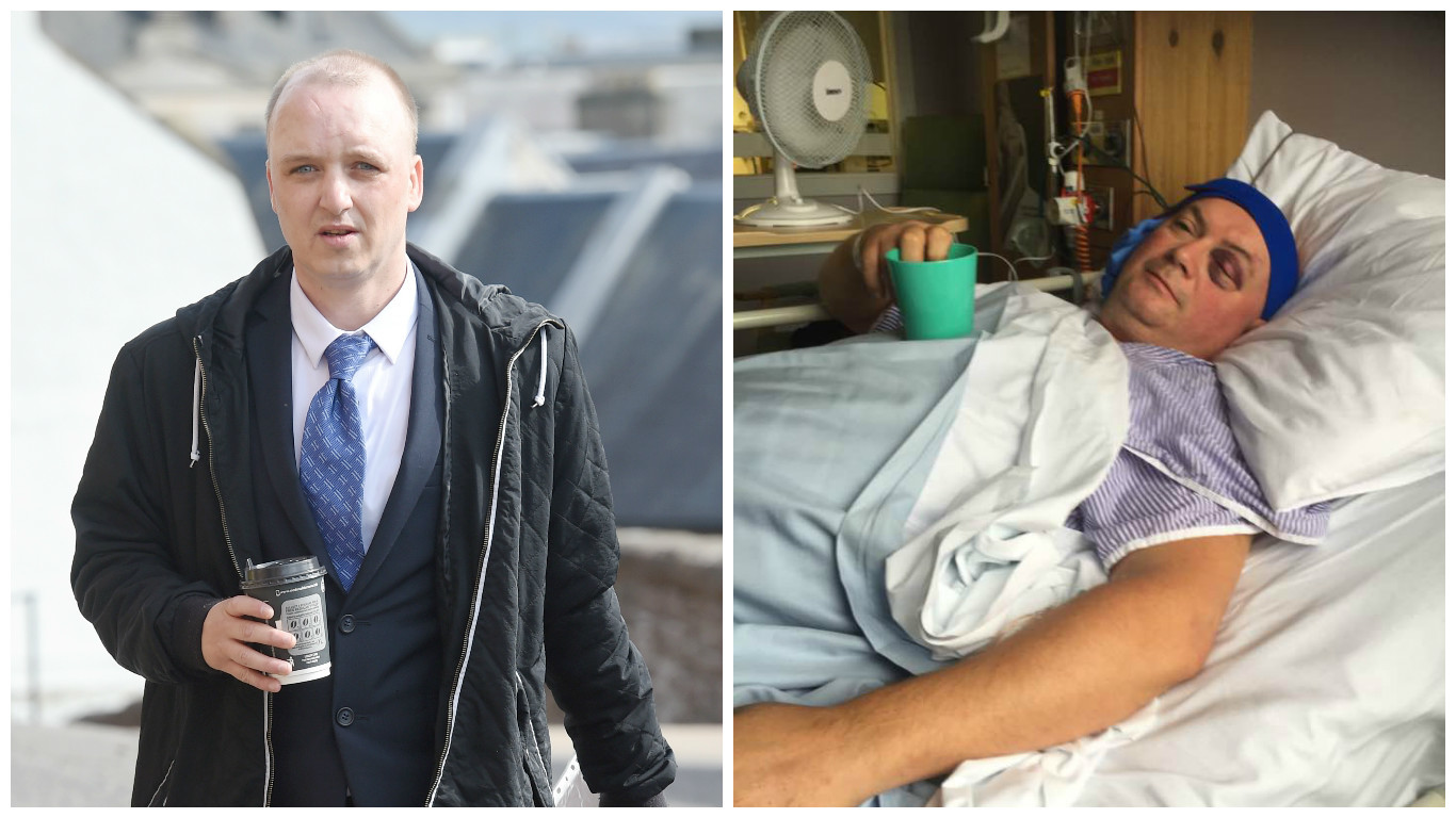 Lee Clarke, left, outside Inverness Sheriff Court and Alistair Wilson, right, in hospital
