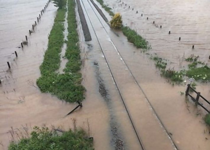 Flooded train tracks between Keith and Elgin