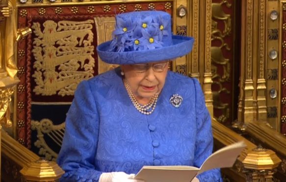 Queen Elizabeth II reading the Queen's Speech in the House of Lords at the Palace of Westminster in London.
