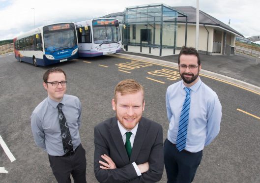 (L-R) Daniel Laird, commercial manager, at First Aberdeen, Councillor Ross Grant and Graeme Leslie, operations director at Stagecoach North East.