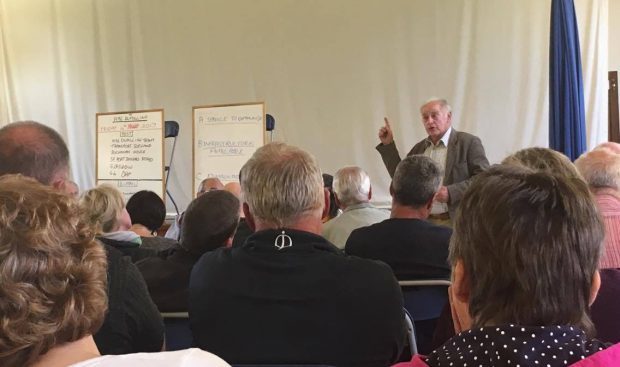 Burgie Estate owner Hamish Lochore addresses public meeting at Miltonduff about dual A96 plans