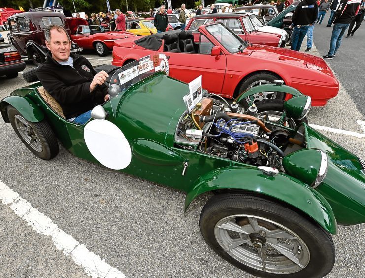 Roger Williams, Huntly, with his 1934 Austin 7 special Speedox 750cc.