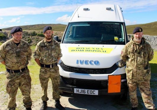 Bomb disposal team officers (left to right) ‘Sticky’ Cunningham, Jon Robinson and Garth Spence