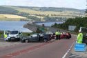 Scene of the three-car crash on the A9 at the south end of the Cromarty Bridge.