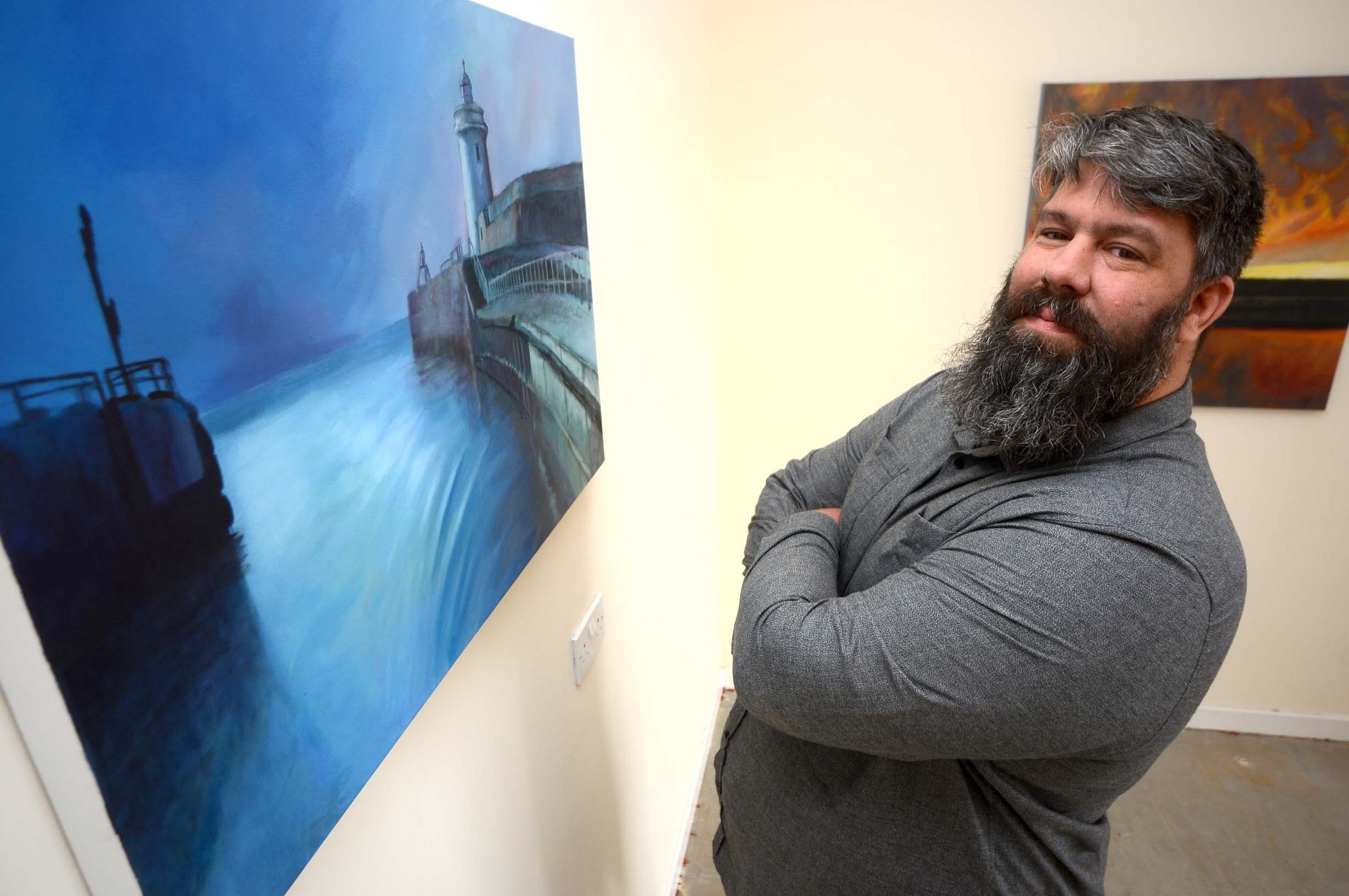 Daniel Fairbairn is running an exhibition of paintings all about Buckie Harbour.