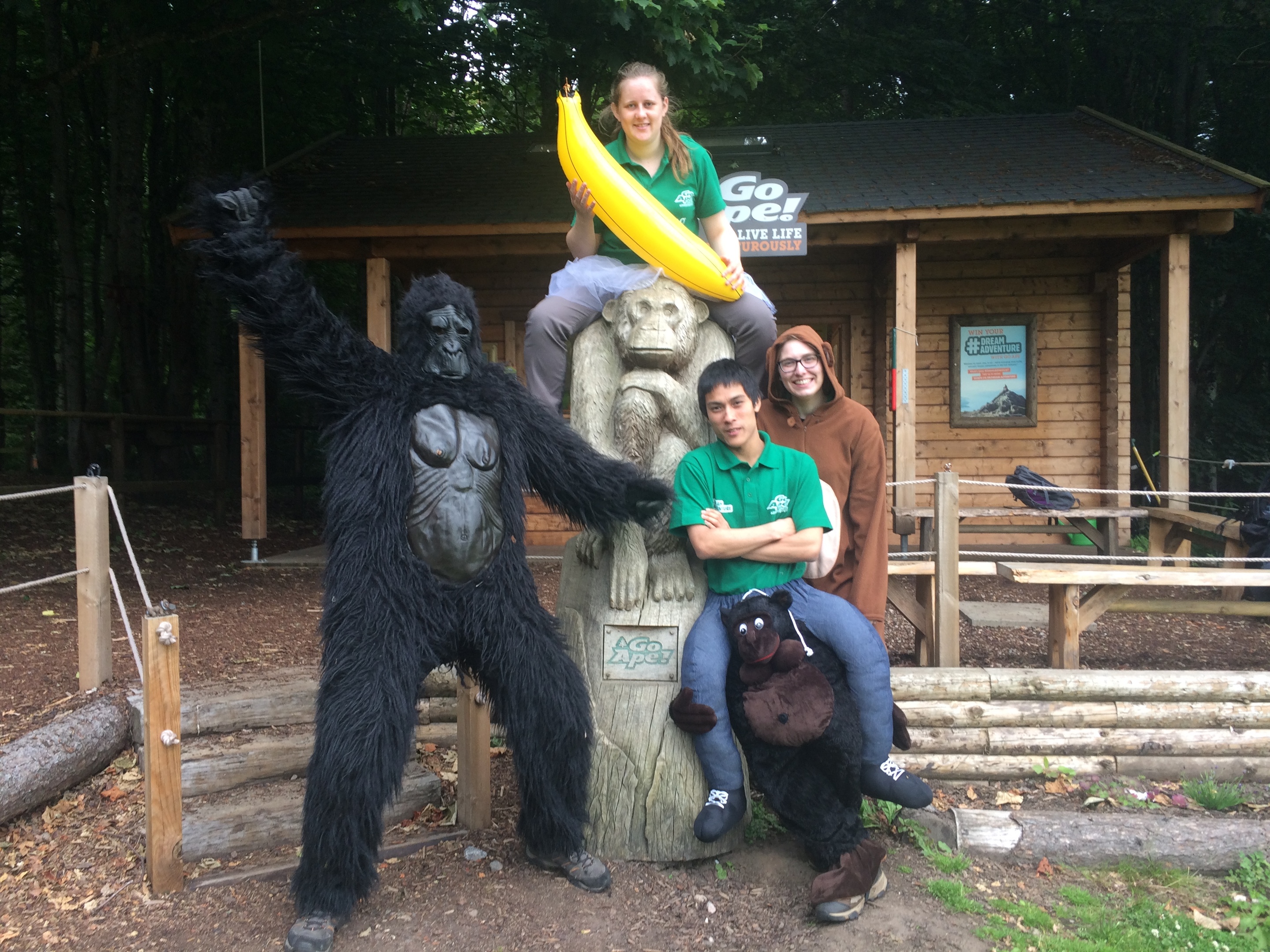 The Go Ape runners - left to right: John Black in gorilla suit, Pauline Anderson (holding banana), Ewen Kerridge and Bethany Tennant.