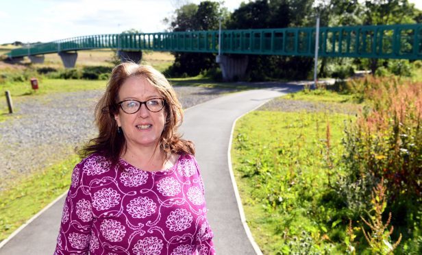 Cllr Isobel Davidson at the path along riverside near the Meadows in Ellon. Picture by Kami Thomson