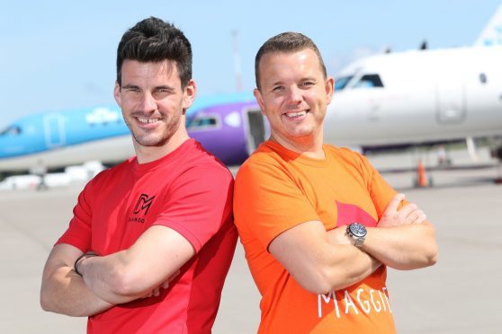 Fitness trainer Dan Moore, left, will be doing the warm-up for a midnight charity run at Inverness airport, organised by Andrew Benjamin, right, fundraising manager for Maggies Highland.