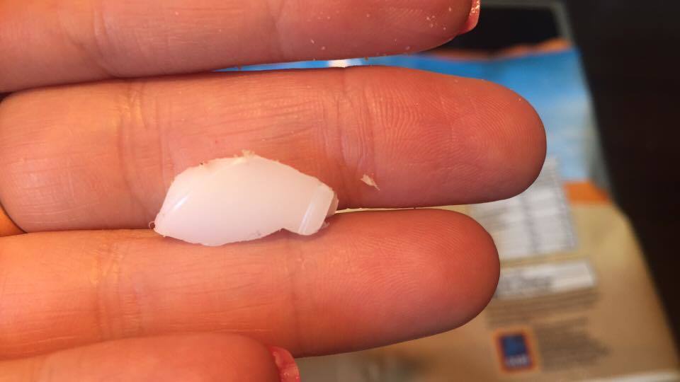 The piece of plastic that was found inside an Aldi chicken nugget