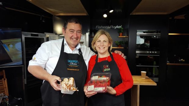 Jimmy Buchan with his famous Amity langoustine and Anna Mitchell from Castleton Farm Shop with her freshly picked raspberries.