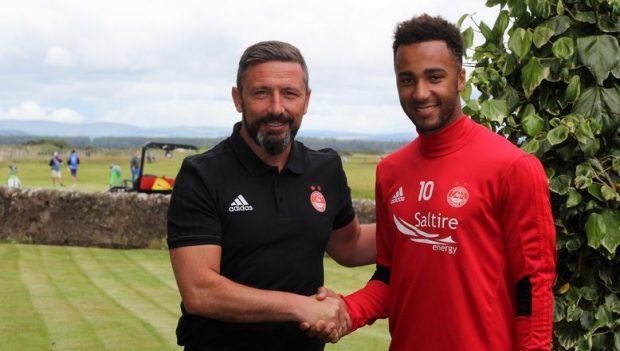 Dons manager Derek McInnes with Nicky Maynard.