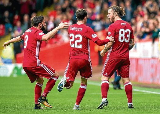 Stevie May scored Aberdeen's third against Kilmarnock.