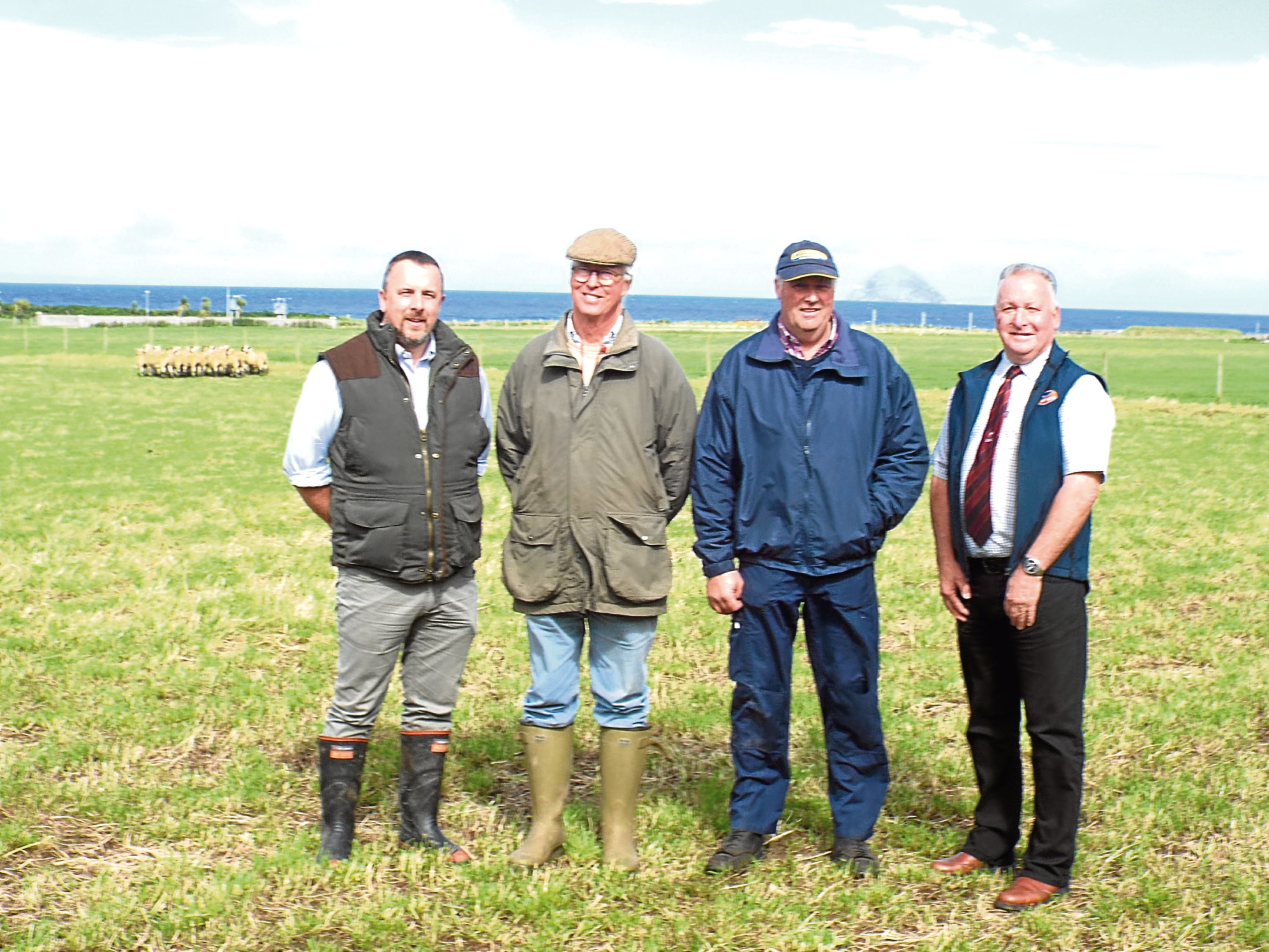 L-R: NSA Scotland chairman, John Fyall, host farmer, Robert Dalrymple, farm manager, Andrew Maclean, and organising committee chairman, George Allan.