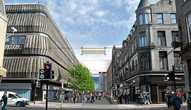 Artist impression of the Bon Accord Centre, showing a canopy and new sign.