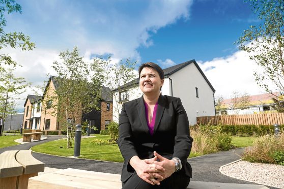 Ruth Davidson on a tour of the Countesswells housing development in Aberdeen today (Wednesday). The 3,000-home project by Countesswells Development Limited, a subsidiary of the Stewart Milne Group, has been backed by an £86million loan from the HM Treasury National Loan Guarantee Scheme.
PIC DEREK IRONSIDE / NEWSLINE MEDIA