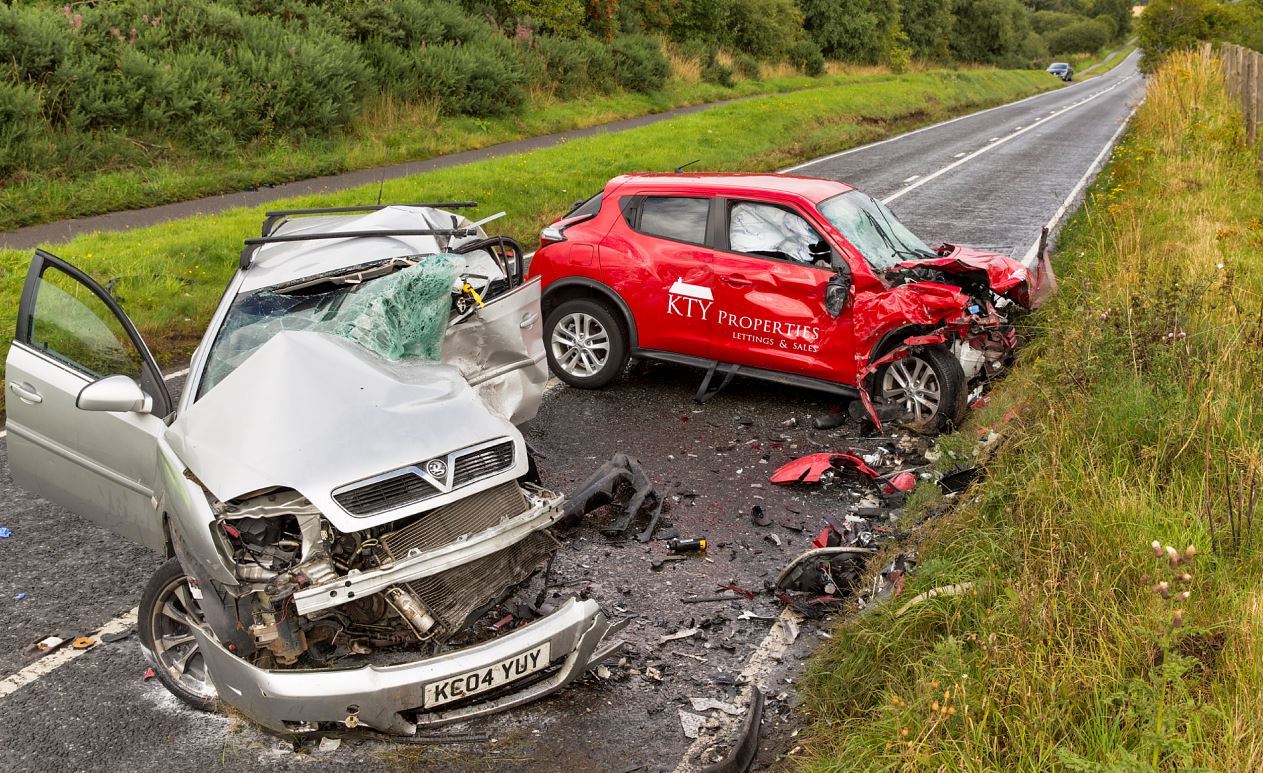 Both vehicles were left extensively damaged following the crash on the A941 near the Spynie Palace junction.