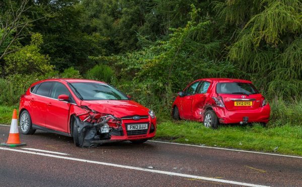 The A96 was closed near Auldearn following the two-car crash.