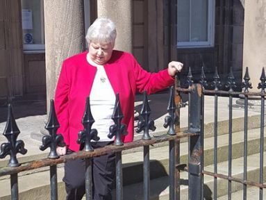 Marjory Stewart leaves Banff Sheriff Court.