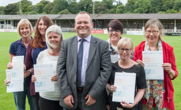 Pictured from left to right: Hazel McLeod, Toni-Michelle Lee, Kirsty Dunlop, Laurence Findlay, Lorraine Parr, Tracey Lees and Pauliina Johnston