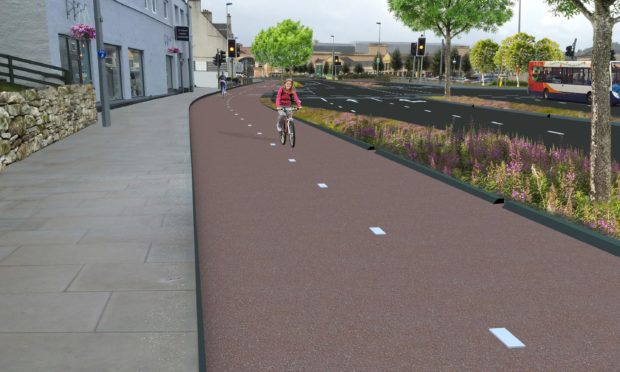 An artist's impression of what the Active Travel scheme along Millburn Road could look like.