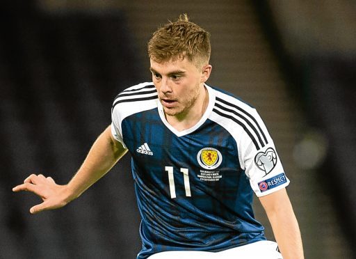 James Forrest in action for Scotland.