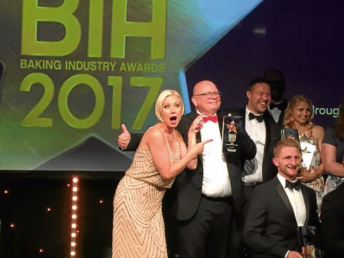 Macphie commercial director Richard Cox with Baking Industry Awards host Denise van Outen on the night