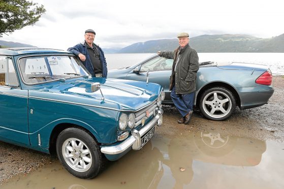 Ormond Smith with his Triumph Vitesse and Nicol Manson with his Mercedes SL500. Photographs by Sandy McCook