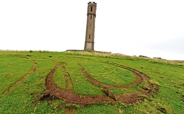 Locator of the damage to the grass at Meethill Tower, Peterhead. 
Picture by Jim Irvine