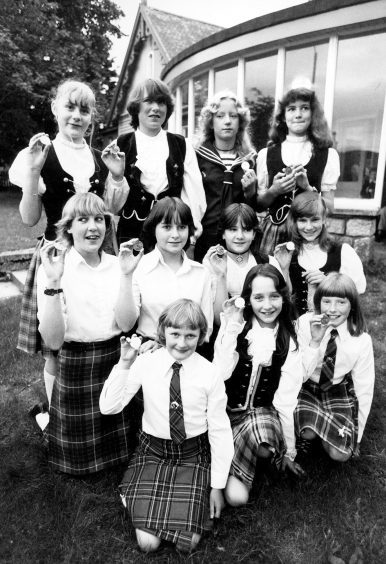 The Braemar Highland Dance Class with crowns to mark the Queen Mother's birthday in 1980.