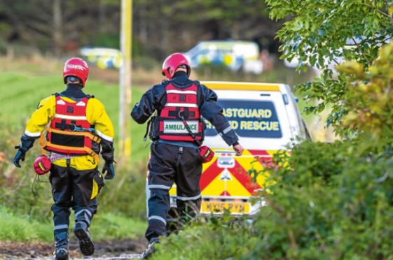 Emergency services at the scene where the man's 4x4 went into the Burn of Boyne River, near the A98 at Tillynaught, near Portsoy