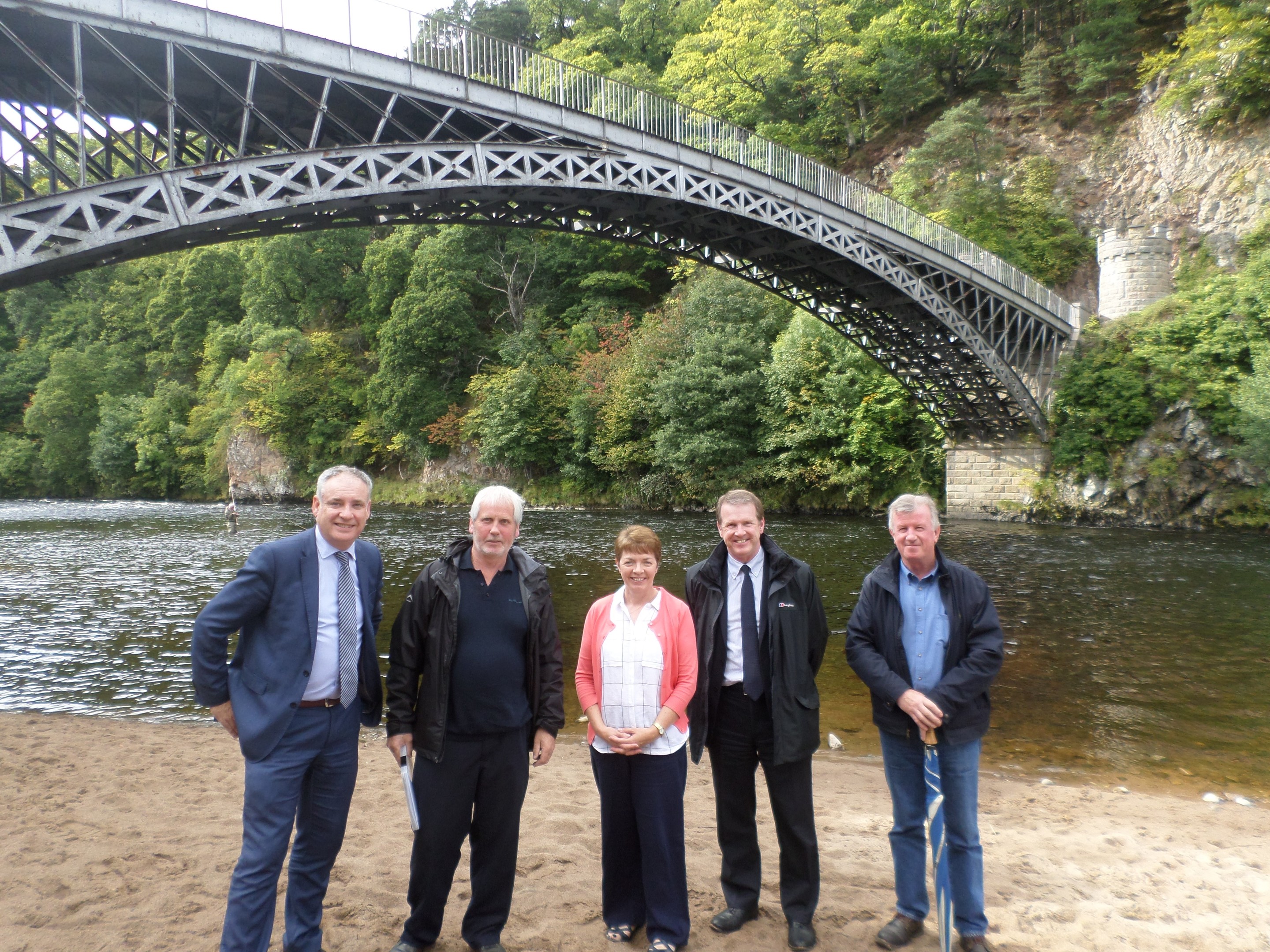 The Craigellachie bridge is more than 200 years old. Pictured: Moray MSP Richard Lochhead, Chairman of Friends of Craigellachie Bridge Campbell Croy, secretary Brenda Cooper, chief executive of Historic Environment Scotland, Alex Paterson, Friends of Craigellachie Bridge committee member Jock Anderson.