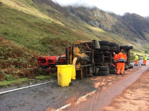 The overturned crane on the A82