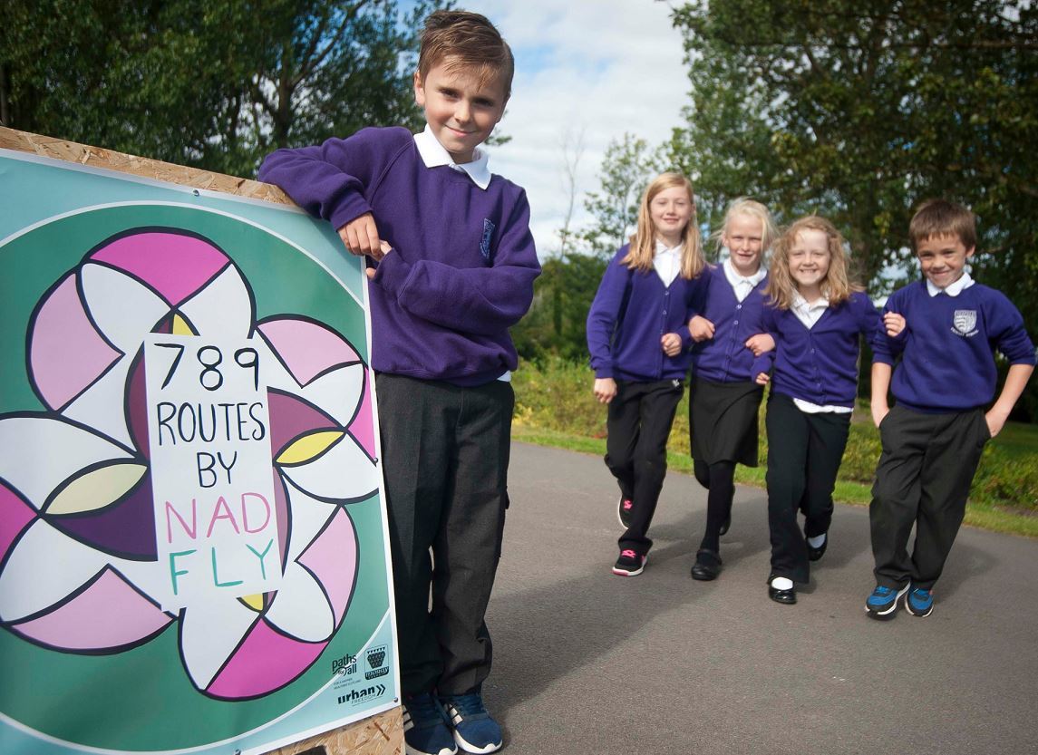 Seafield Primary School pupil Alfie Forbes helps launch the new Nadfly walking route. Pictured rear, from left: Bethany Muir, Jamie-Leigh Murdoch, Kelsie Sangster, Matthew Rooney.
