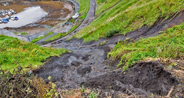 Tonnes of mud came crashing down the cliff at Portknockie.