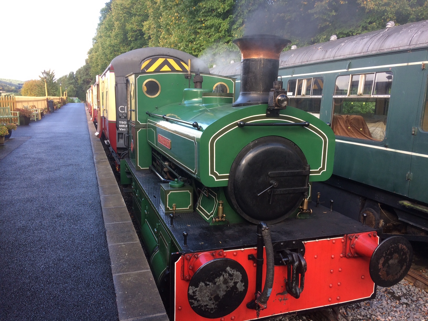 The Bon Accord pulling three passenger carriages for the first time at the Royal Deeside railway.