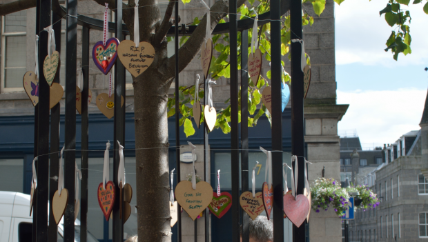 Hundreds of hearts were strung up in memory of those who have died of drug overdoses