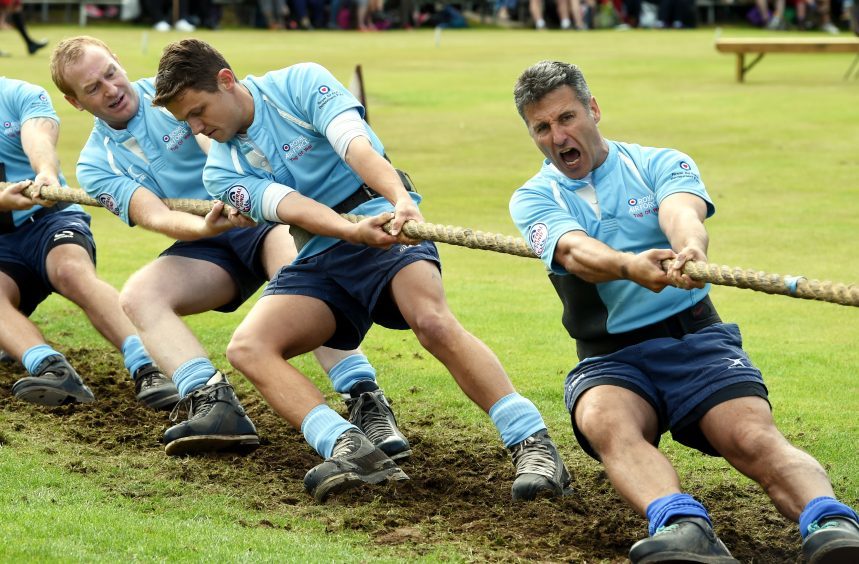 Braemar Games: In the picture are the Royal air Force, tug o war team in action. 
Picture by Jim Irvine
