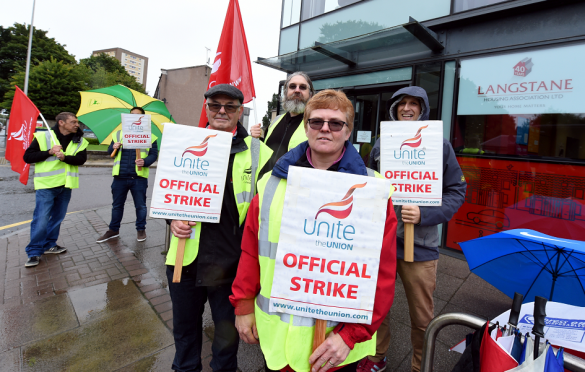 Workers of Langstane Housing association on the picket line in Aberdeen