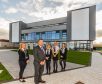 Carragh Main, Hugh McCulloch, head teacher, Abbie Johnson, Abbey Grant and Megan Stephenson outside the new Elgin High School.